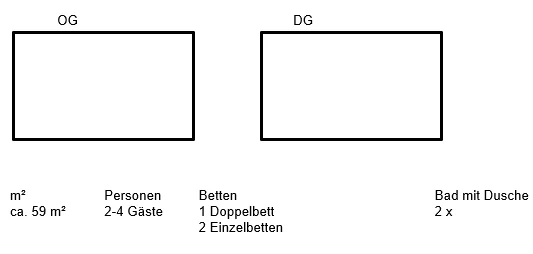 Ferienwohnung Wellenbrecher Sylt – Grundriss von Obergeschoss und Dachgeschoss